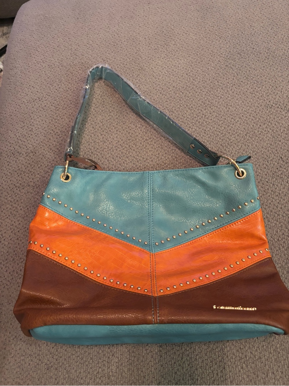 Montana West Teal, Orange & Brown Colorblock Shoulder Bag